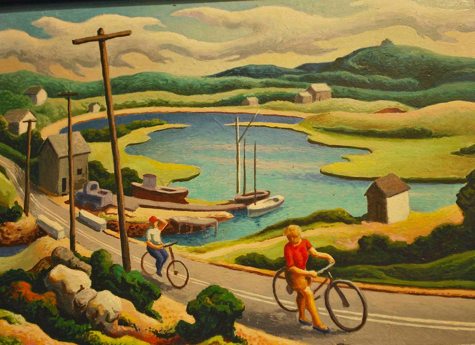 Thomas Hart Benton 1889 1975 The Bicyclers Oil On Board 9 X 12 Debra   Thomas Hart Benton 1889 1975 The Bicyclers Oil On Board 9 X 12 Debra Force Fine Art 