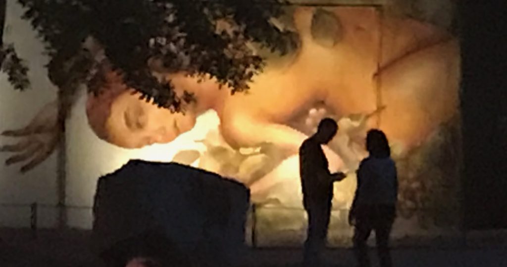 People talking at night